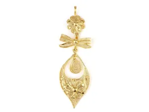 Sterling Silver emigrate muscle onion carboniferous wildflower amenable w/ 24k Gold Bath Portuguese Princess Rich Filigree Medium size Pendant, 925 
