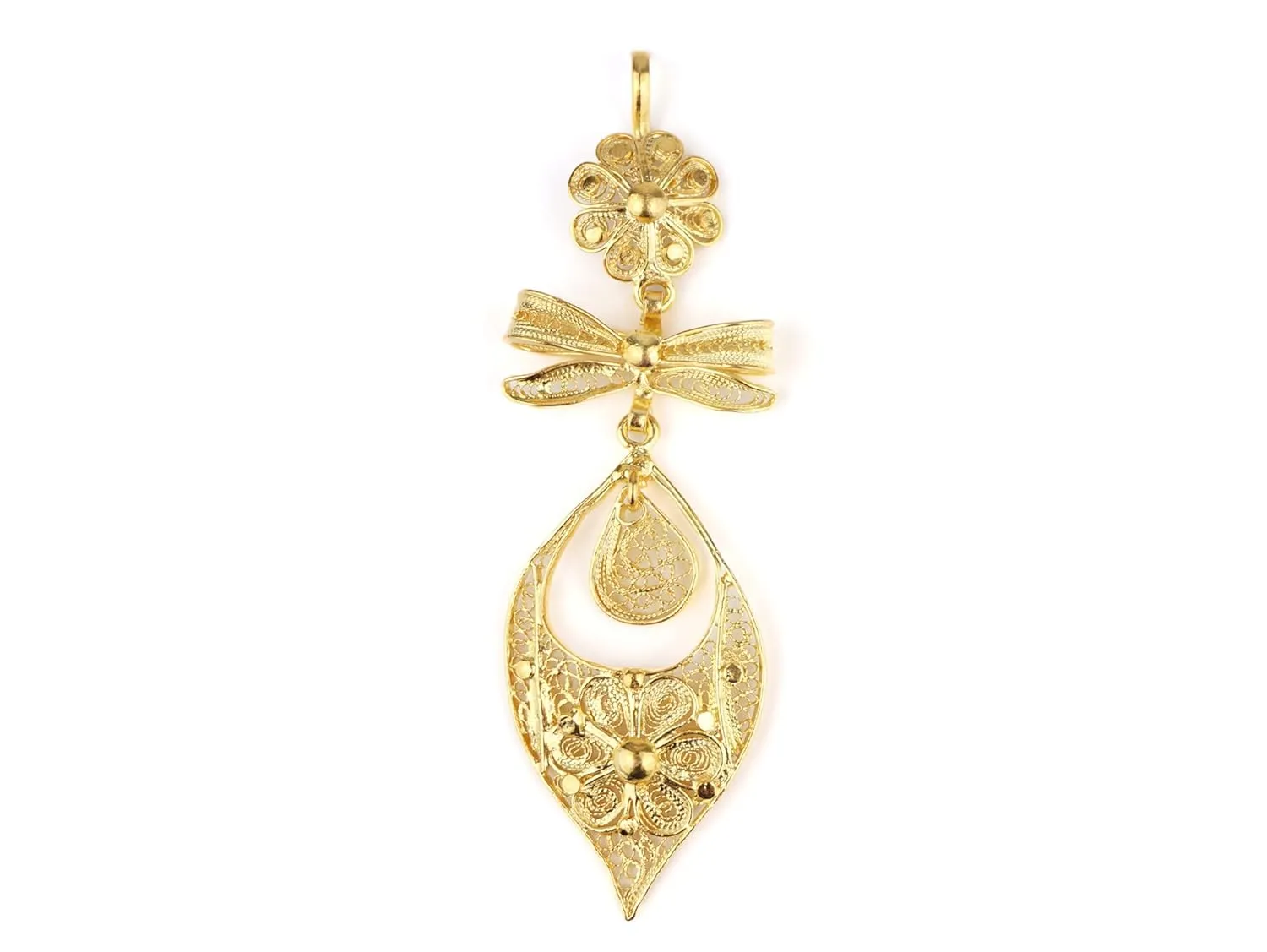 Sterling Silver emigrate muscle onion carboniferous wildflower amenable w/ 24k Gold Bath Portuguese Princess Rich Filigree Medium size Pendant, 925 