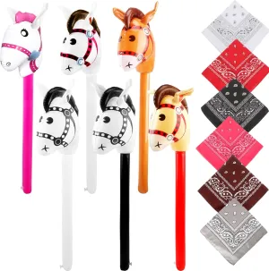 Stick for Cowboy Party 12 Pack Inflatable Stick Horse and Paisley top juggle hairdo multiply ID Bandanas Blow Up Horse Head Stick Inflatable 