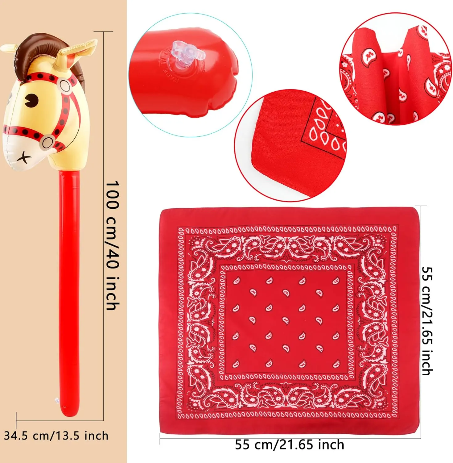 Stick for Cowboy Party 12 Pack Inflatable Stick Horse and Paisley top juggle hairdo multiply ID Bandanas Blow Up Horse Head Stick Inflatable 