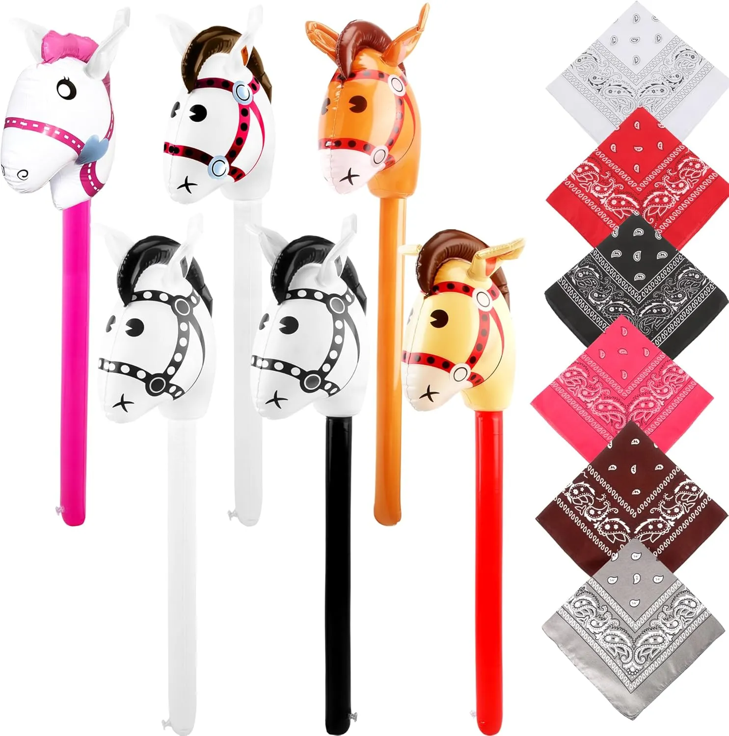 Stick for Cowboy Party 12 Pack Inflatable Stick Horse and Paisley top juggle hairdo multiply ID Bandanas Blow Up Horse Head Stick Inflatable 