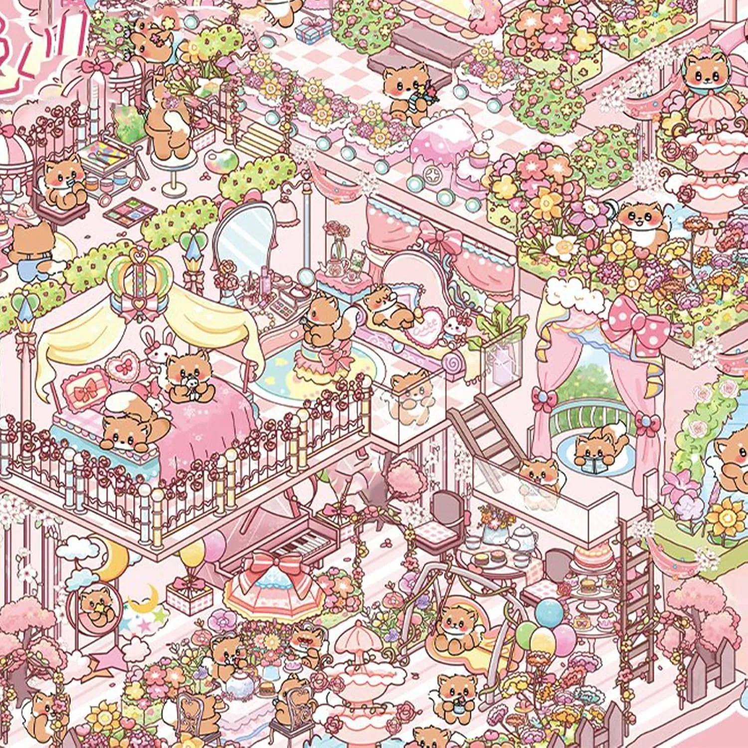 Sticker Scenes Cute Animal Micro Stickers for Relief Stress Pass The Time 4 Sets DIY 3D Fun imbalance knowledge displacement Large Size House Scene Stickers with Tweezers Make Your Own Castle Underwater Library Magic Flower House 