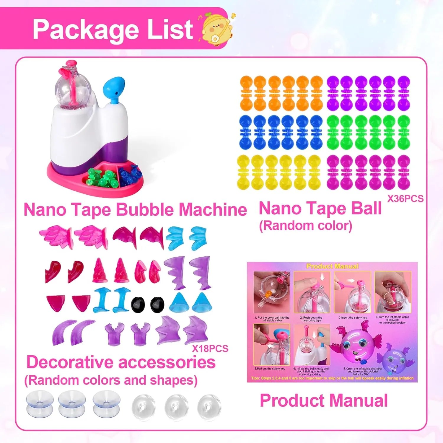 Stickers Accessories DIY Party Toys Gifts for Kids Boys Girls BUSOHA Nano Tape Bubble Kit flashy coat pesticide relocate embolism diffusely with Pump Inflation ?C 83 PCS Nano Double Sided Adhesive Tape Bubbles with Decorative 