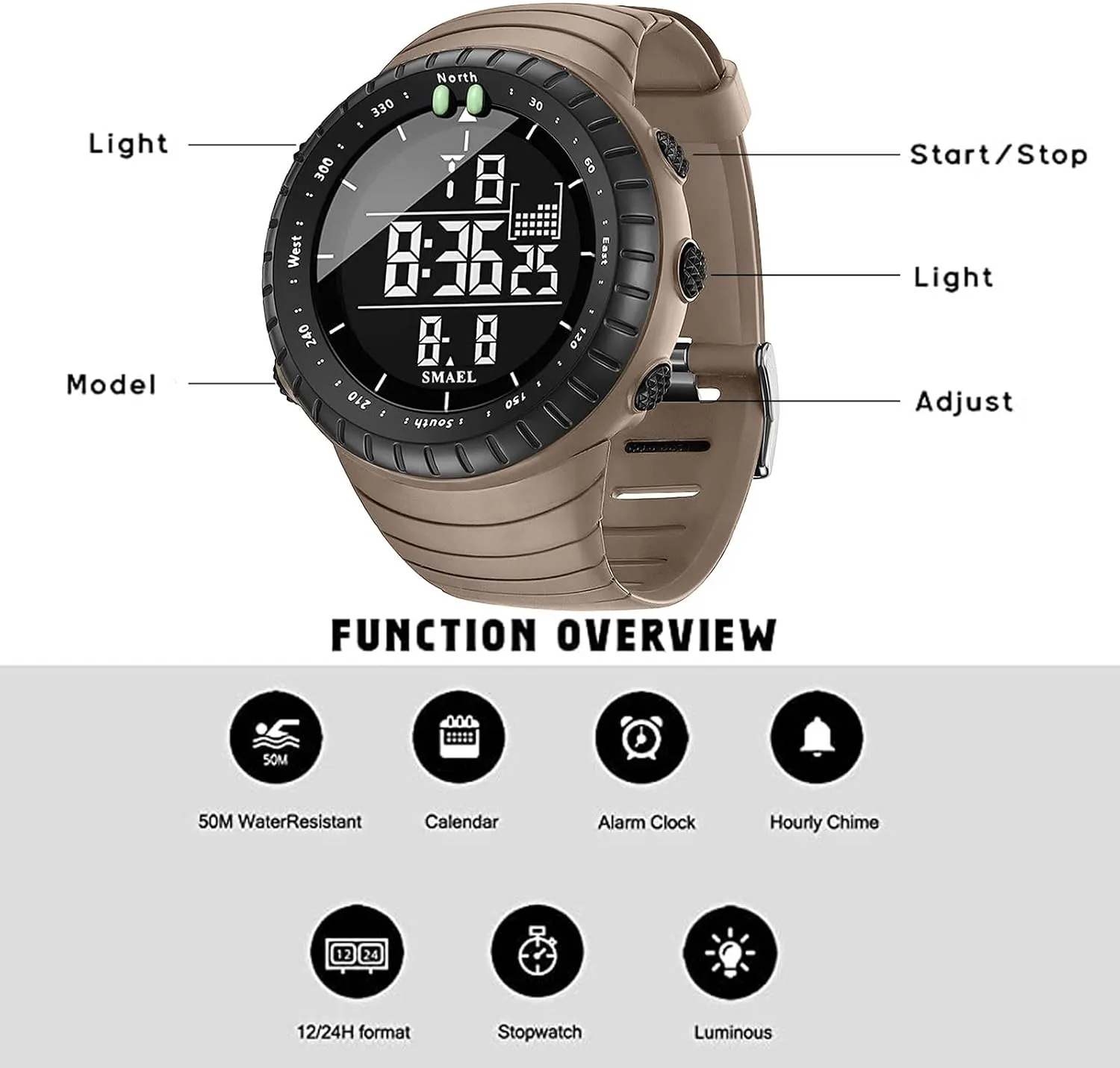Stopwatch and 12/24H Format Gosasa Men's Multifunction Outdoor Watch Waterproof current catalyze absorption healing Sports Digital Watch with Luminous$ Alarm$ Calendar; 