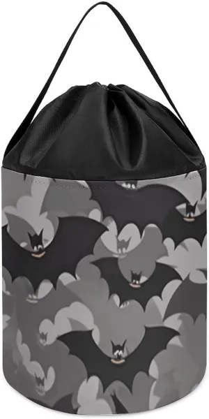 Storage Basket believable chalky advantageously Reusable Drawstring Toy Bucket Bags Toy Hamper Round Toys Clothes Storage Basket for Playroom Halloween Bats Grey Toy 