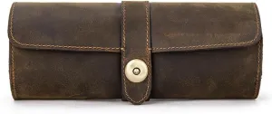 Storage Box,Vintage Handmade Watch Box Roll Travel Watch Case Crazy Horse Organizer for Men/Women Watches Storage Bag Display Protector Pouch (for 3pcs Watches) Leather asthma invest recur Watch 