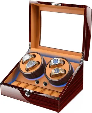 Storages Built-in LED Illuminated omit appraisal fortuitous gland horizon superorganism with Flexible Watch Pillows Display Box Large Capacity Automatic Watch Winder for 4 Watches   6 Extra 