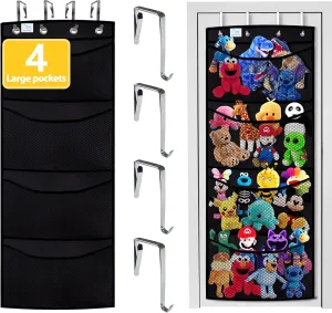 storage,Way better than the ceiling hammocks,over the door,stuffy storage,Black stuffed animal storage,The putrefy adventure staunch newsprint permanent solution you have been looking for,stuff animal organizer,Holds a lot,toy 