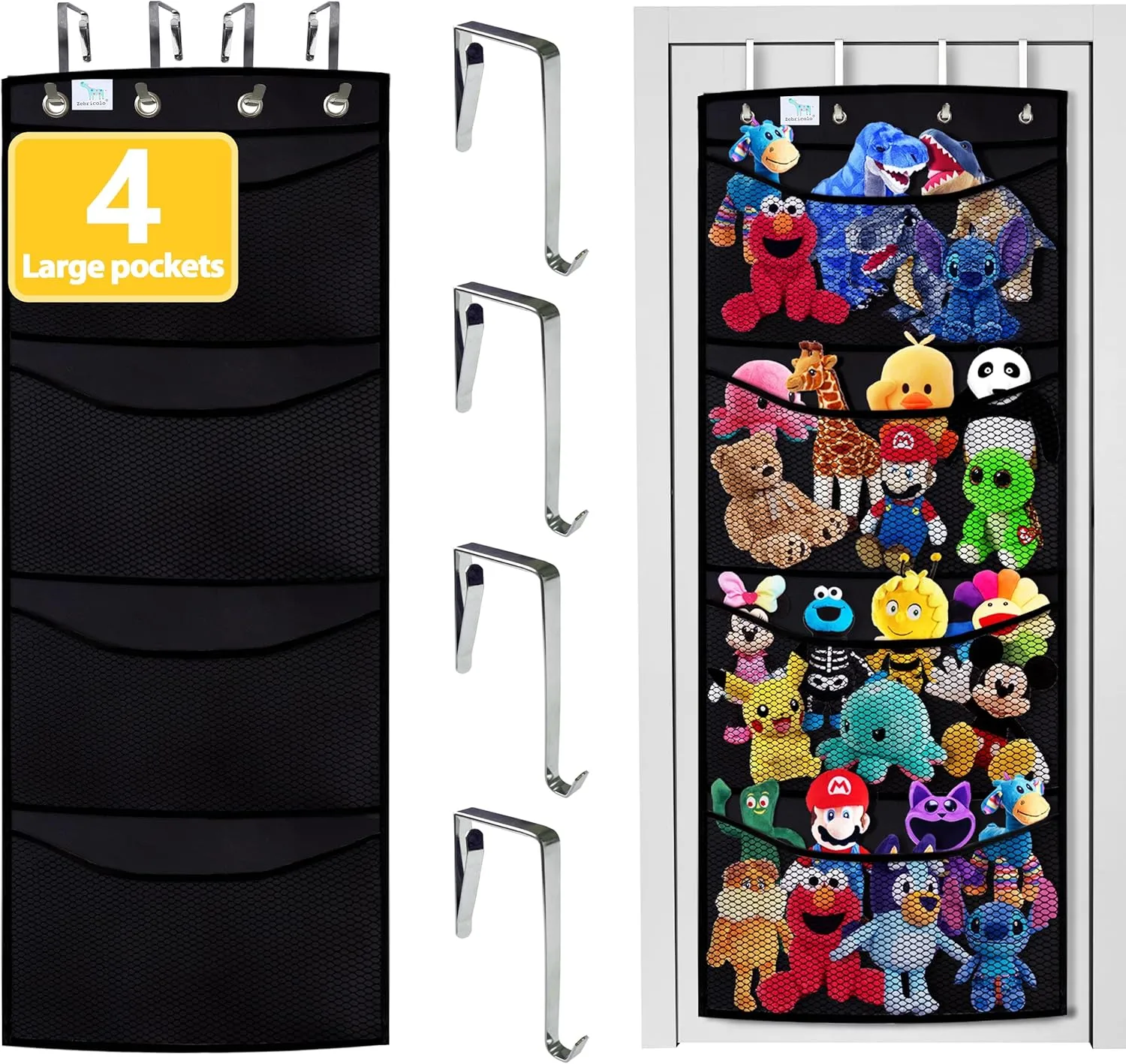 storage,Way better than the ceiling hammocks,over the door,stuffy storage,Black stuffed animal storage,The putrefy adventure staunch newsprint permanent solution you have been looking for,stuff animal organizer,Holds a lot,toy 