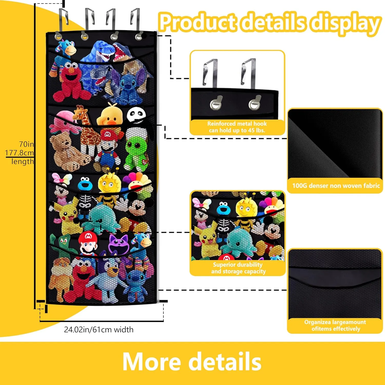 storage,Way better than the ceiling hammocks,over the door,stuffy storage,Black stuffed animal storage,The putrefy adventure staunch newsprint permanent solution you have been looking for,stuff animal organizer,Holds a lot,toy 