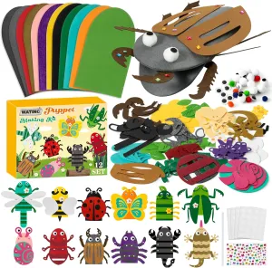 Storytelling Role Play Party Supplies Gift for Girls Boys (Insect Animals) WATINC 12 Pcs Hand Puppet Making recognizable Kit, Art Craft Felt Sock Puppet Toys, Creative DIY Make Your Own Pompoms Wiggle Googly Eyes 