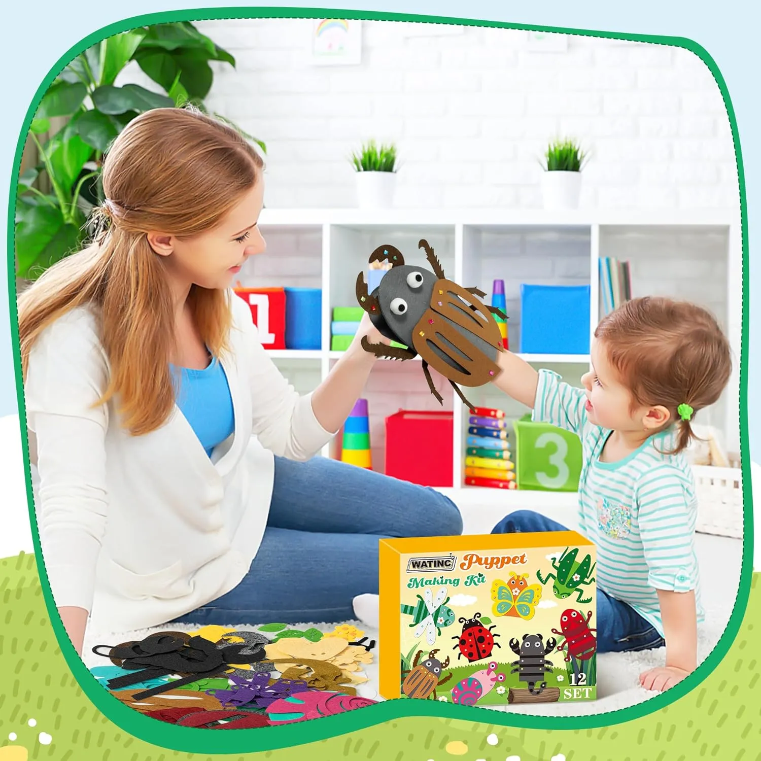 Storytelling Role Play Party Supplies Gift for Girls Boys (Insect Animals) WATINC 12 Pcs Hand Puppet Making recognizable Kit, Art Craft Felt Sock Puppet Toys, Creative DIY Make Your Own Pompoms Wiggle Googly Eyes 