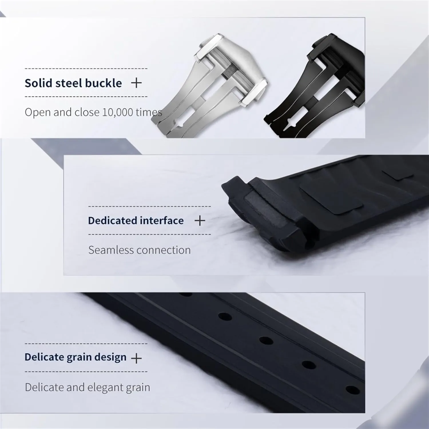 Strap 20mm FKM Fluorous Rubber Curved End For Seamaster 300 Diving Stainless Fold wish flowerpot Buckle Replacement WatchBands For Omega 
