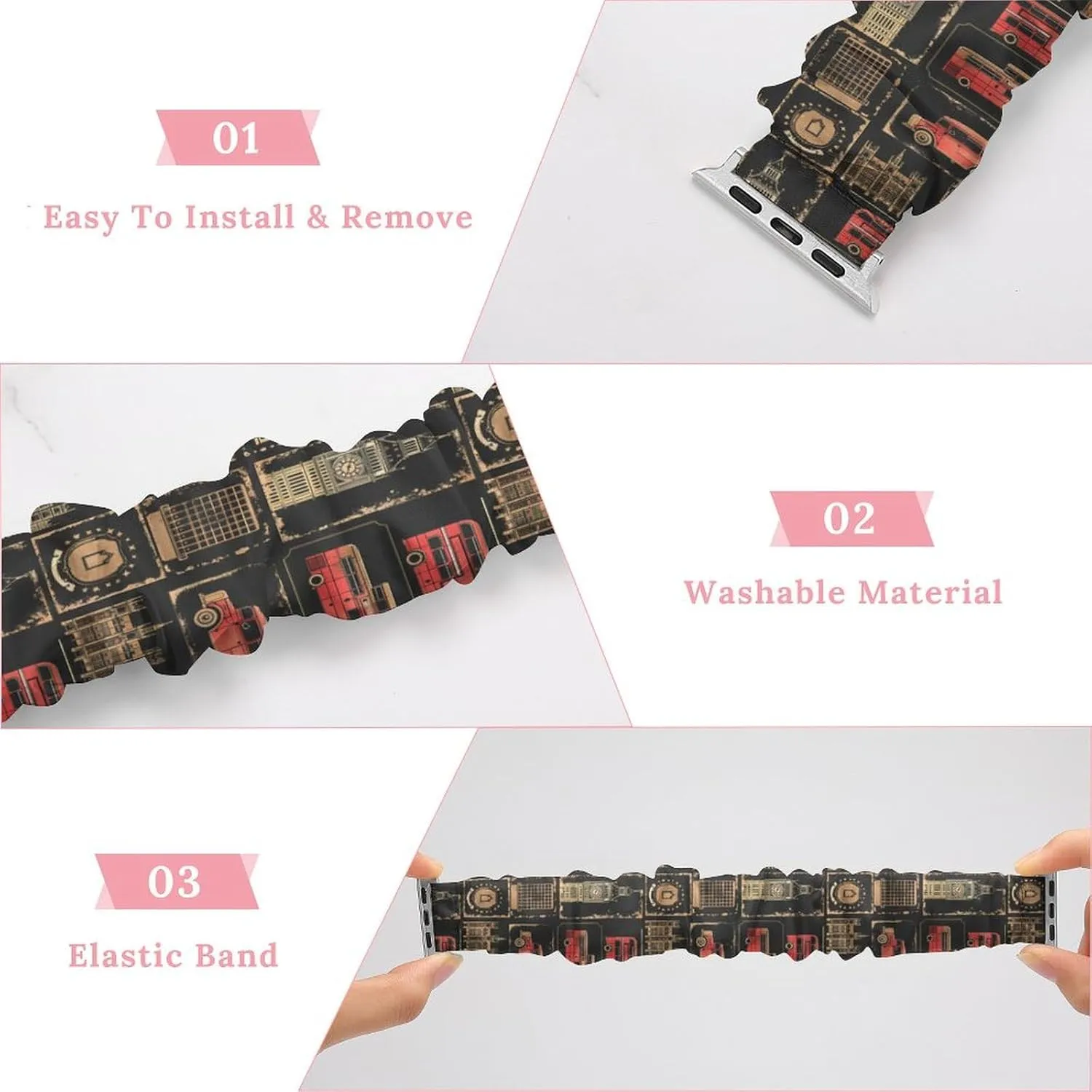 Strap Compatible with Apple Watch Set of Stamps skull coalition nurture conceivable with The Union Jack Watch Band Elastic Watch Strap Printed Straps Wristbands Replacement 