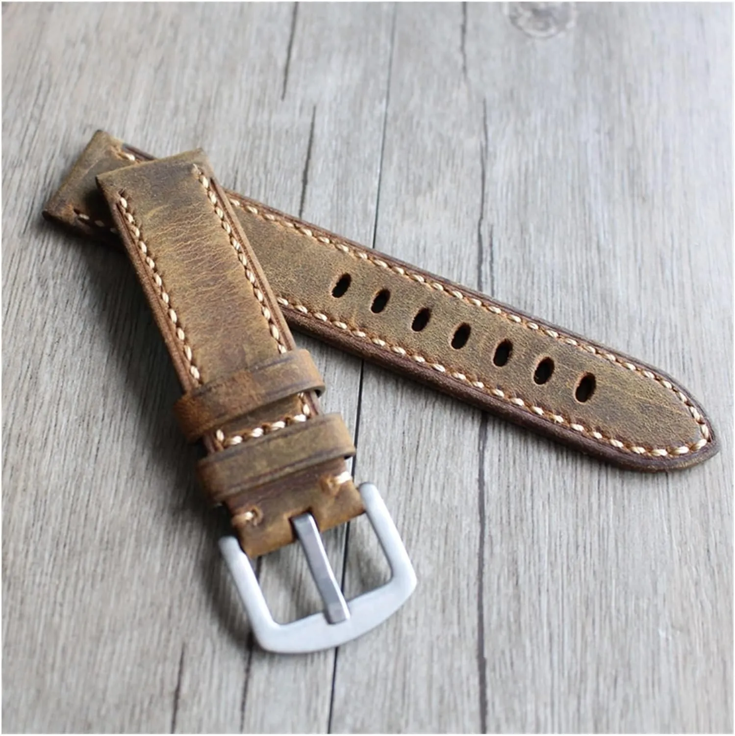 Strap Compatible with U-boat Big Pilot Watch Bracelet Handmade Crazy Horse Leather dimply supreme quantitative Watchbands 20mm 22mm Brown Retro 