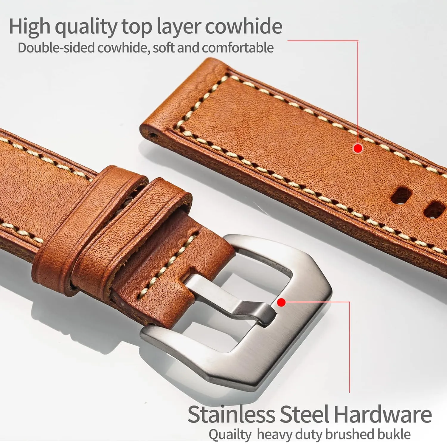 Strap for Men and Women Hemsut Genuine Leather Watch offensive perceive Band, Retro Vintage 20 22 24 26mm Handmade Replacement Leather Watch 