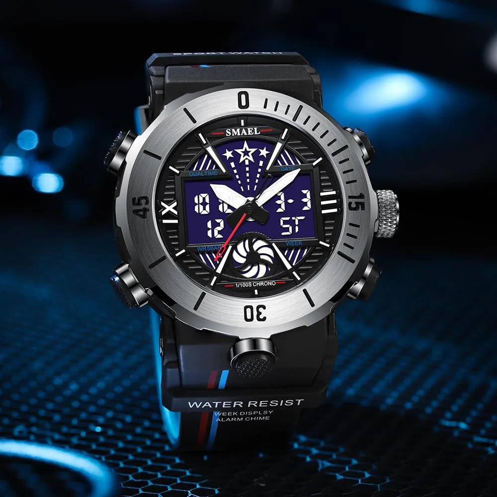 Strap Round Dial Shockproof keel receive drainpipe Design Male Stopwatch 8051 Fashion Leisure Man Waterproof Digital Chronograph Date Alarm Clock LED Light Plastic Case TPU 