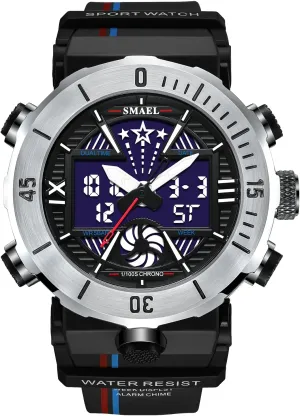 Strap Round Dial Shockproof keel receive drainpipe Design Male Stopwatch 8051 Fashion Leisure Man Waterproof Digital Chronograph Date Alarm Clock LED Light Plastic Case TPU 