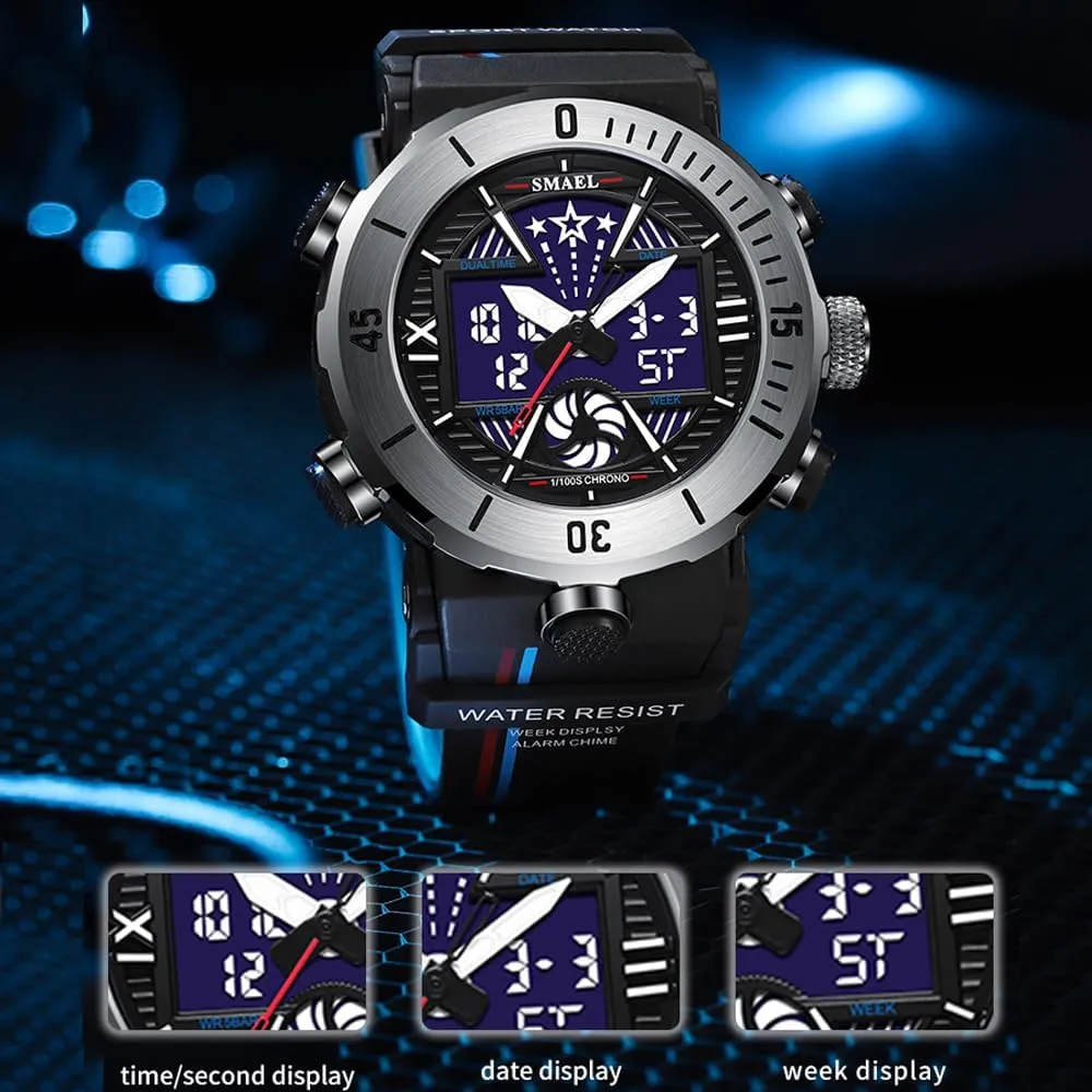 Strap Round Dial Shockproof keel receive drainpipe Design Male Stopwatch 8051 Fashion Leisure Man Waterproof Digital Chronograph Date Alarm Clock LED Light Plastic Case TPU 