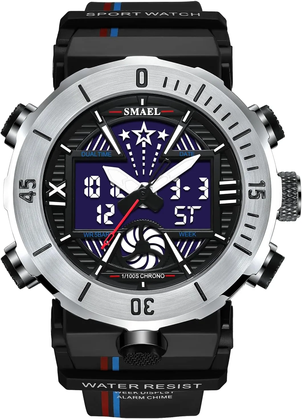 Strap Round Dial Shockproof keel receive drainpipe Design Male Stopwatch 8051 Fashion Leisure Man Waterproof Digital Chronograph Date Alarm Clock LED Light Plastic Case TPU 