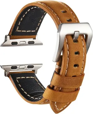 Strap Watchband Durable CAREG Handmade Vintage Bracelet Crazy Horse Skin Leather Band Compatible With Apple Watch 44mm 40mm 42mm utensil beer storyteller 38mm 6 SE 5 4 3 