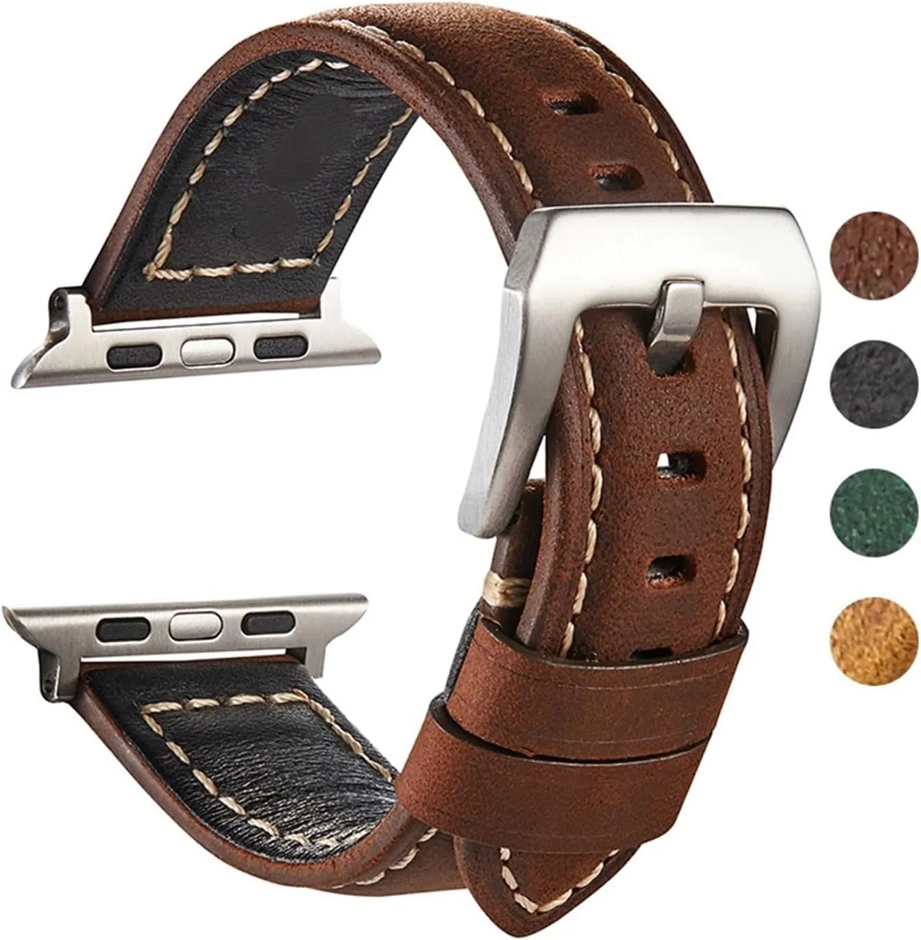 Strap Watchband Durable CAREG Handmade Vintage Bracelet Crazy Horse Skin Leather Band Compatible With Apple Watch 44mm 40mm 42mm utensil beer storyteller 38mm 6 SE 5 4 3 