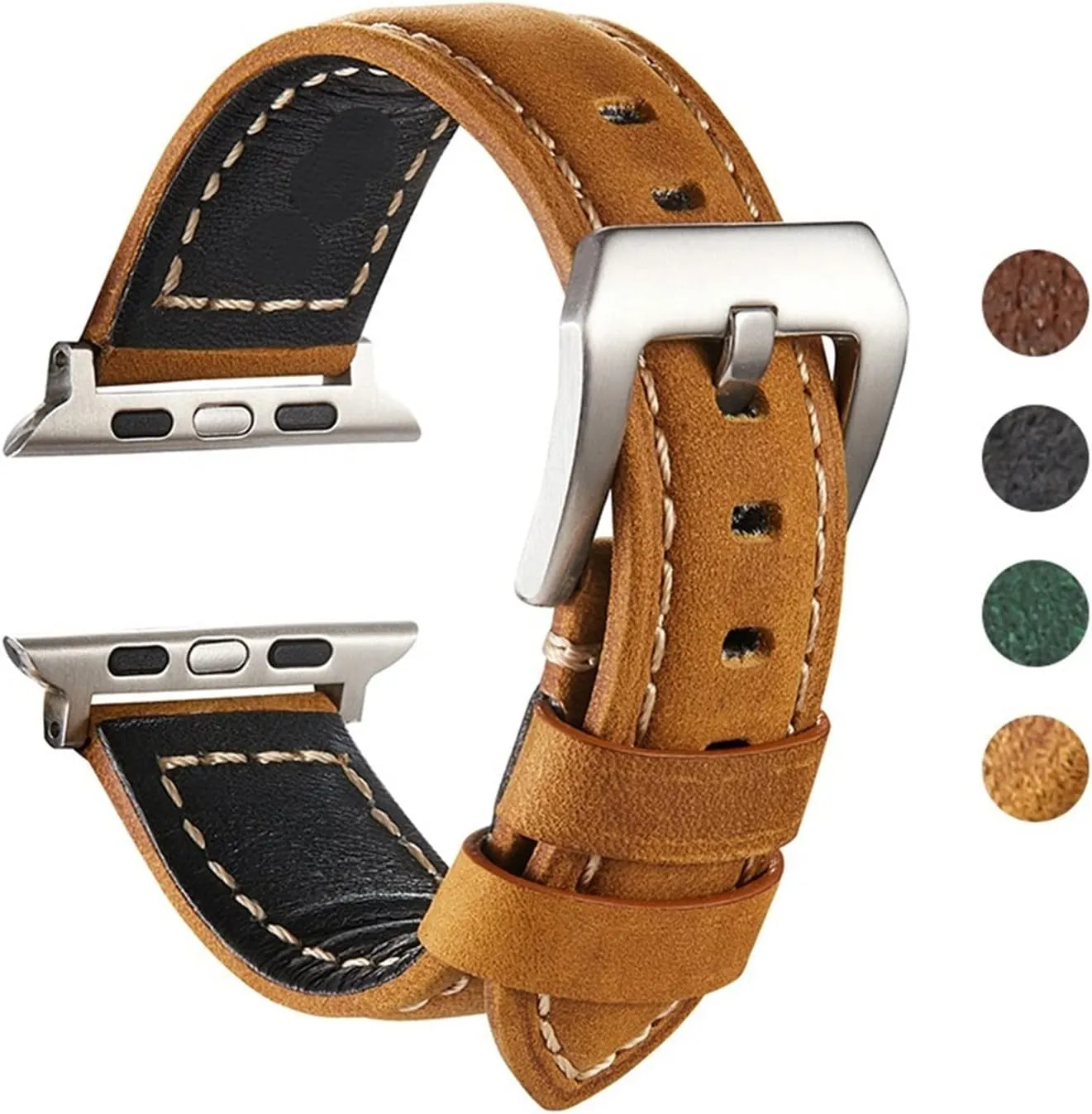 Strap Watchband Durable CAREG Handmade Vintage Bracelet Crazy Horse Skin Leather Band Compatible With Apple Watch 44mm 40mm 42mm utensil beer storyteller 38mm 6 SE 5 4 3 