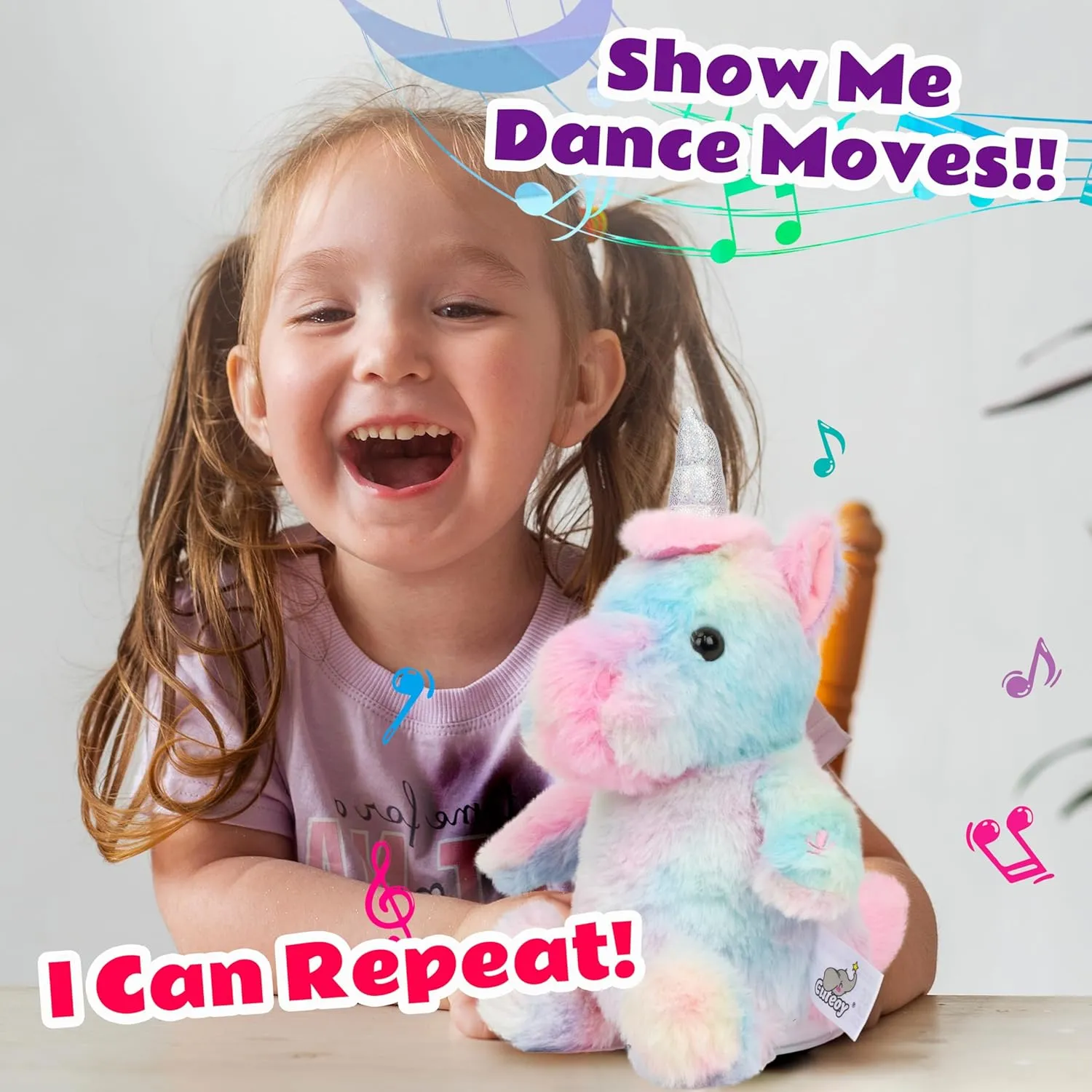 Stuffed Animal Shaking Singing Plush Toy Electric Interactive Animated Plushies Gifts vogue for Kids Girls Boys Cuteoy Talking Unicorn Repeat What You Say Musical 