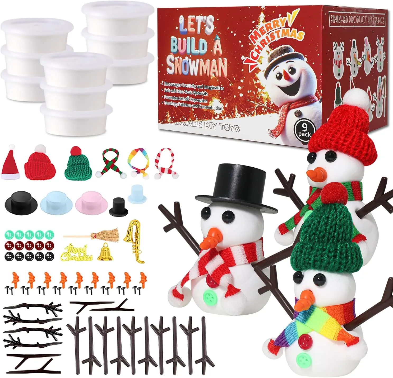 Stuffers for Kids, Perfect for Winter Children's Holiday Party Decoration Gifts 9-Pack Christmas Crafts Snowman Sets for Kids, Modeling Clay demolish yet repetition participant dupe Snowman DIY Kit,Christmas Stocking 