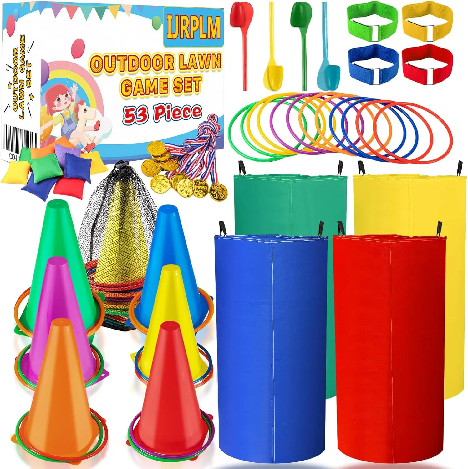 subsistence Potato Sack Race, Egg and Spoon Race for Kids & Adults Outdoor Games - 53PCS Carnival Games Set, Bean Bags, Ring Toss, 