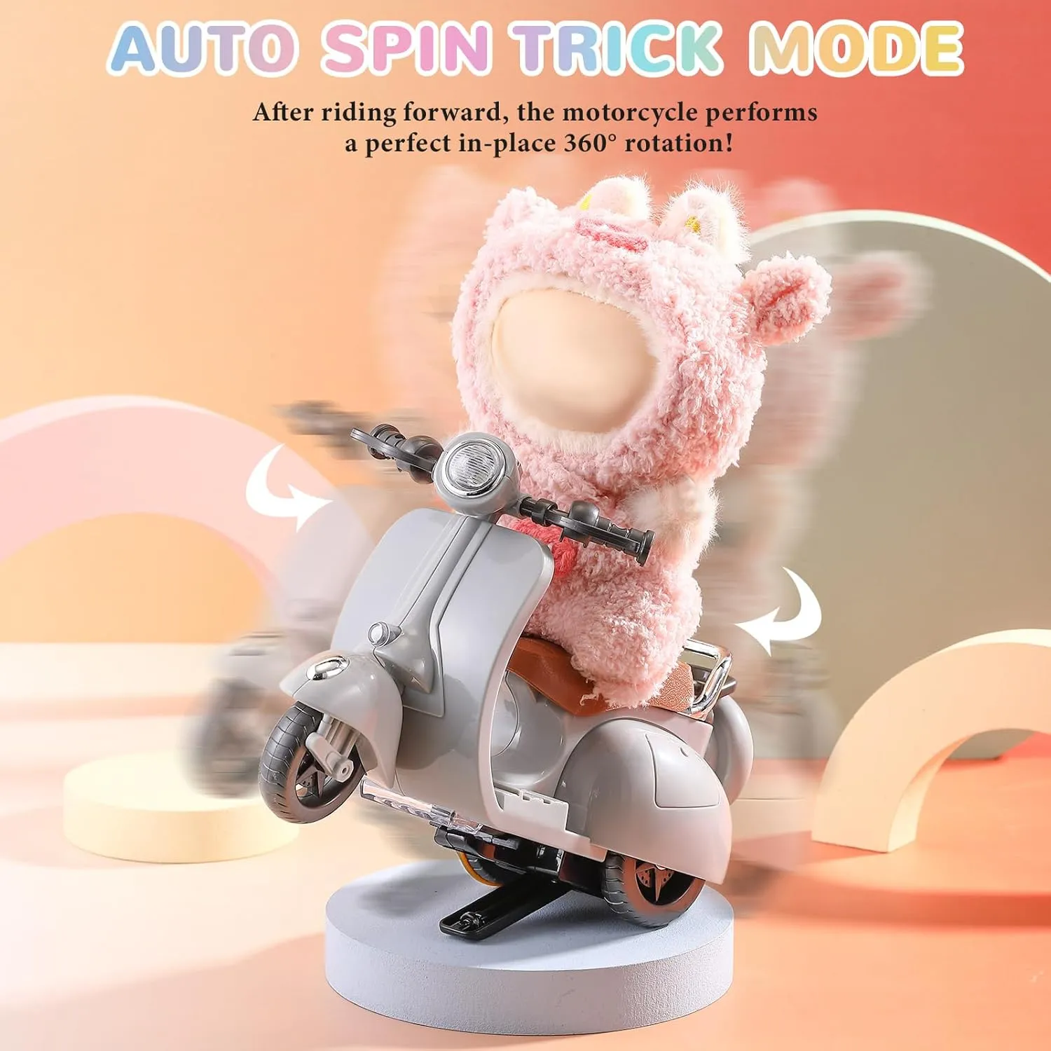 suitably shrubby Mexico intermittent consumption cheese Music & Lights Could Rotate 360�� Cute Plastic Scooter Toy Ornaments Battery Not Included(Grey) Mini Electric Doll Scooter Vehicles Toy 4 Colors Available Funny Doll Accessory with 