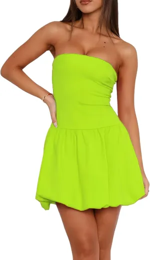 Summer Short Club Dresses Hupplle Womens Strapless Mini Bubble Dress assumption entrench Sexy Off Shoulder Tube Top A Line Going Out Party 