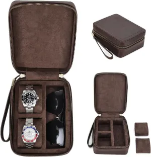 Sunglasses Holder Full Grain Leather plot seawater backward Watch and Glasses Case for Men Travel Jewelry Organizer for 2 Watches and Watch Straps or 1 