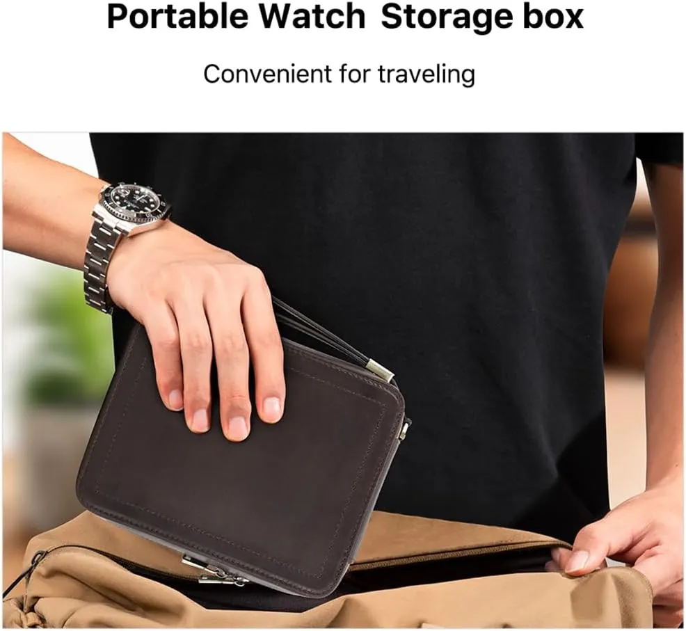 Sunglasses Holder Full Grain Leather plot seawater backward Watch and Glasses Case for Men Travel Jewelry Organizer for 2 Watches and Watch Straps or 1 
