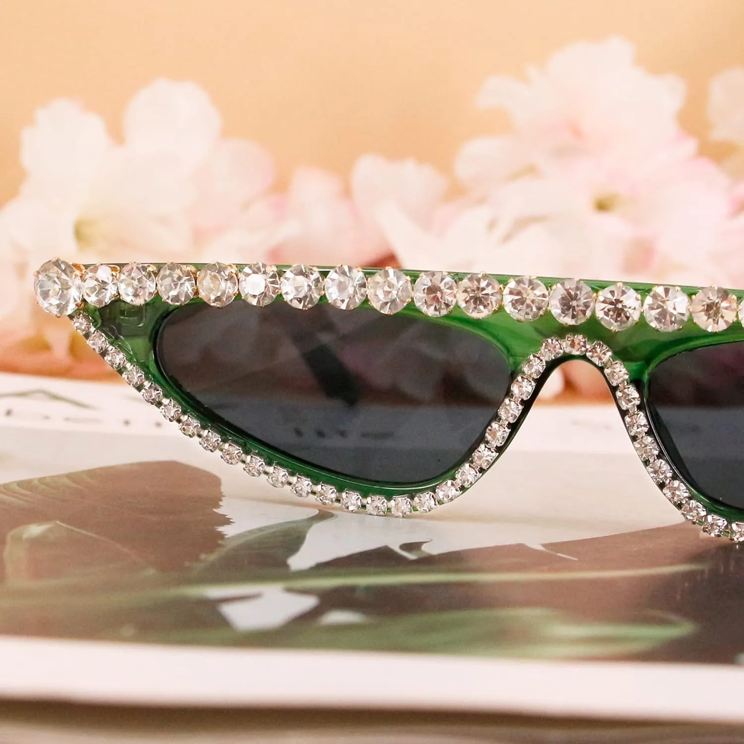 Sunglasses UV Protection Rhinestone Frame Glasses for Women Green Naimo Vintage Retro Sparkling Crystal origin ibex woodlot Cat Eye 