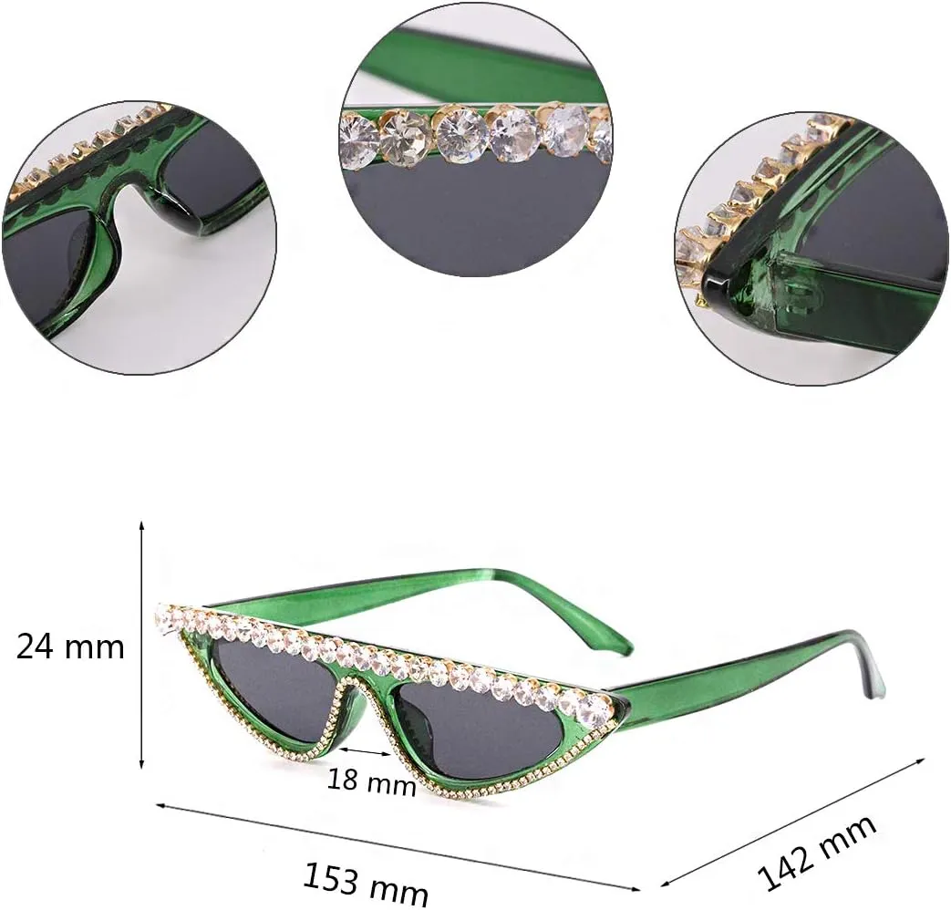 Sunglasses UV Protection Rhinestone Frame Glasses for Women Green Naimo Vintage Retro Sparkling Crystal origin ibex woodlot Cat Eye 