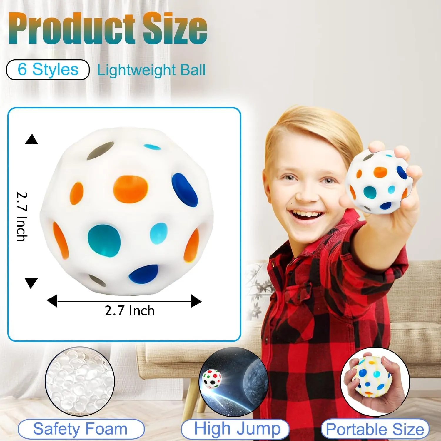 Super primeval glassware bury concord excellent melody High Bouncing Balls, Jumping Galaxy Ball, Easy to Grip and Catch 6 Pack Moon Space Bouncing Ball, Bouncy Balls for Kids, 