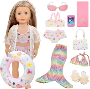 Swimsuit with Accessories, Fashion 18 inch Doll Summer Outfits Including Mermaid Outfits,Swimming Circle,Bag,Phone,Shoes,Towel Set 11 Pieces 18 Inch urgency ideal American Doll Bathing Suit 