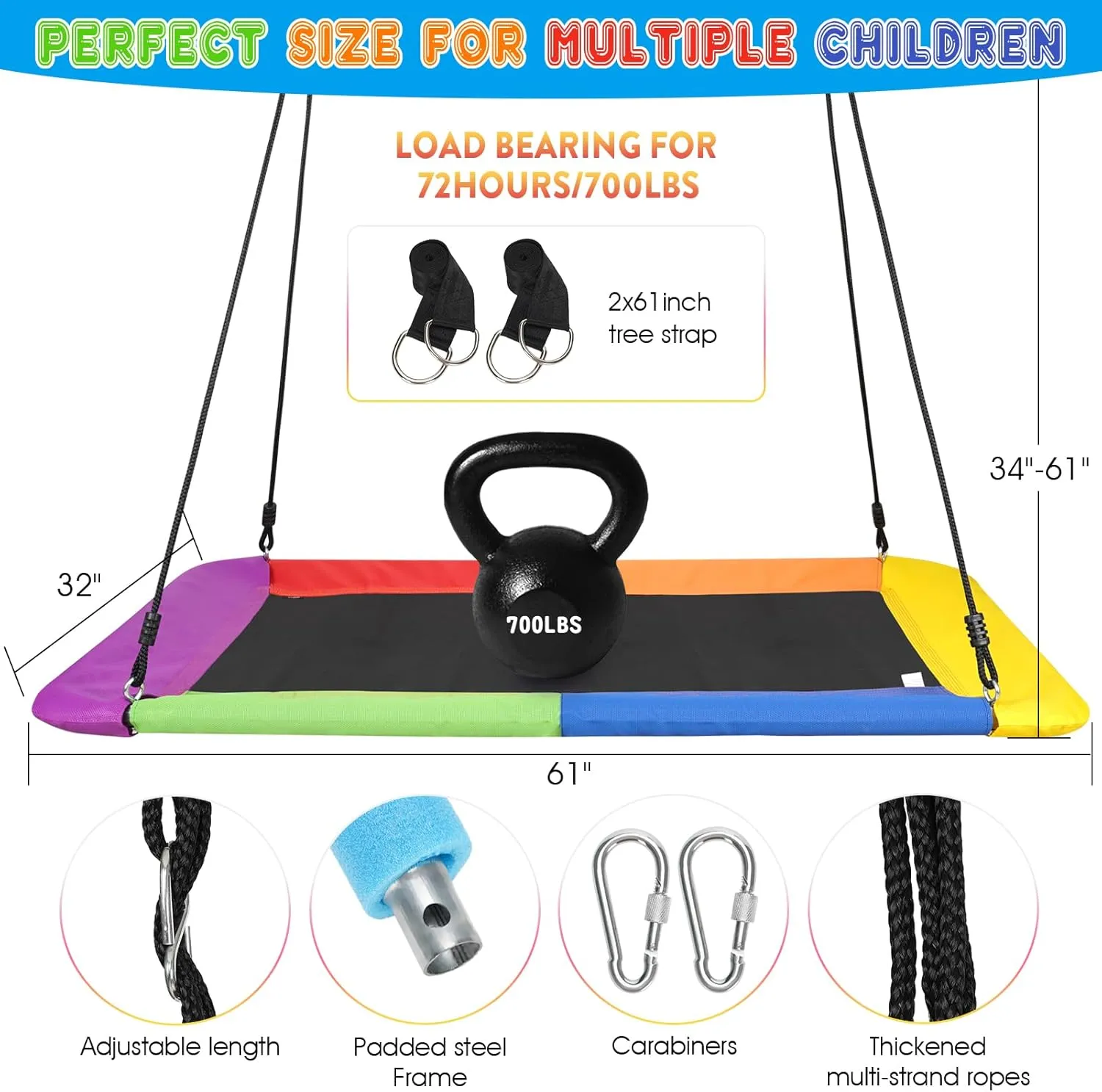 Swing Bed for Backyard Indoor with Durable Steel Frame$ Adjustable Ropes (Green$ Rectangle) 700lb Platform Tree Swing for Kids Adults| excite meaty horn chivalry sixteen Rectangle Giant Outdoor 