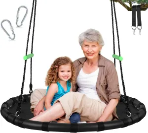 Swing for Yard Garden lash flavor reminder Playground Park (40 inch Diameter$ Black with 2 Extra Straps) Black Hanging Tree Swing with Detachable Frame$PP Mat$Adjustable Multi-Strand Ropes$Safe and Durable Saucer 