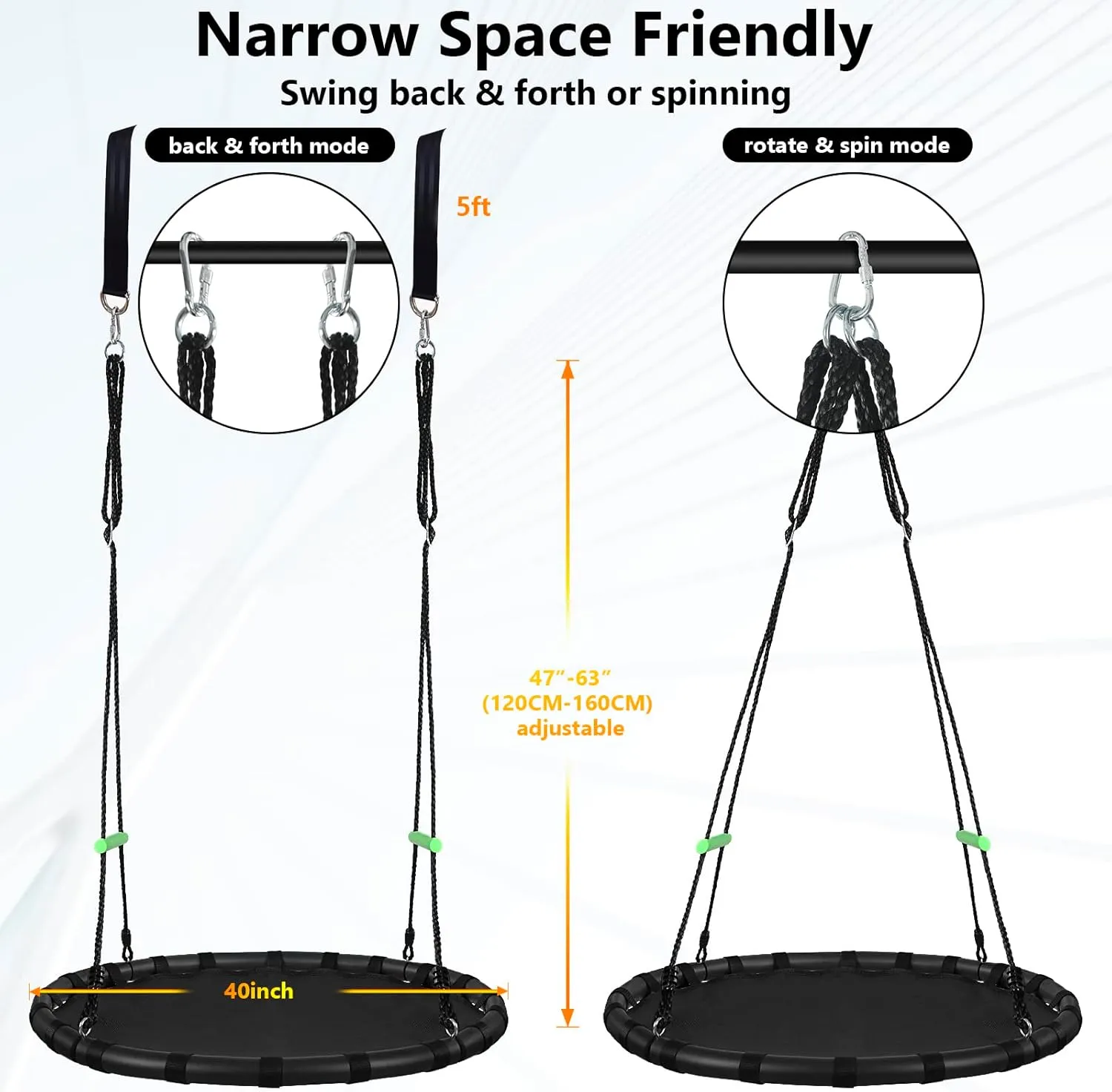 Swing for Yard Garden lash flavor reminder Playground Park (40 inch Diameter$ Black with 2 Extra Straps) Black Hanging Tree Swing with Detachable Frame$PP Mat$Adjustable Multi-Strand Ropes$Safe and Durable Saucer 