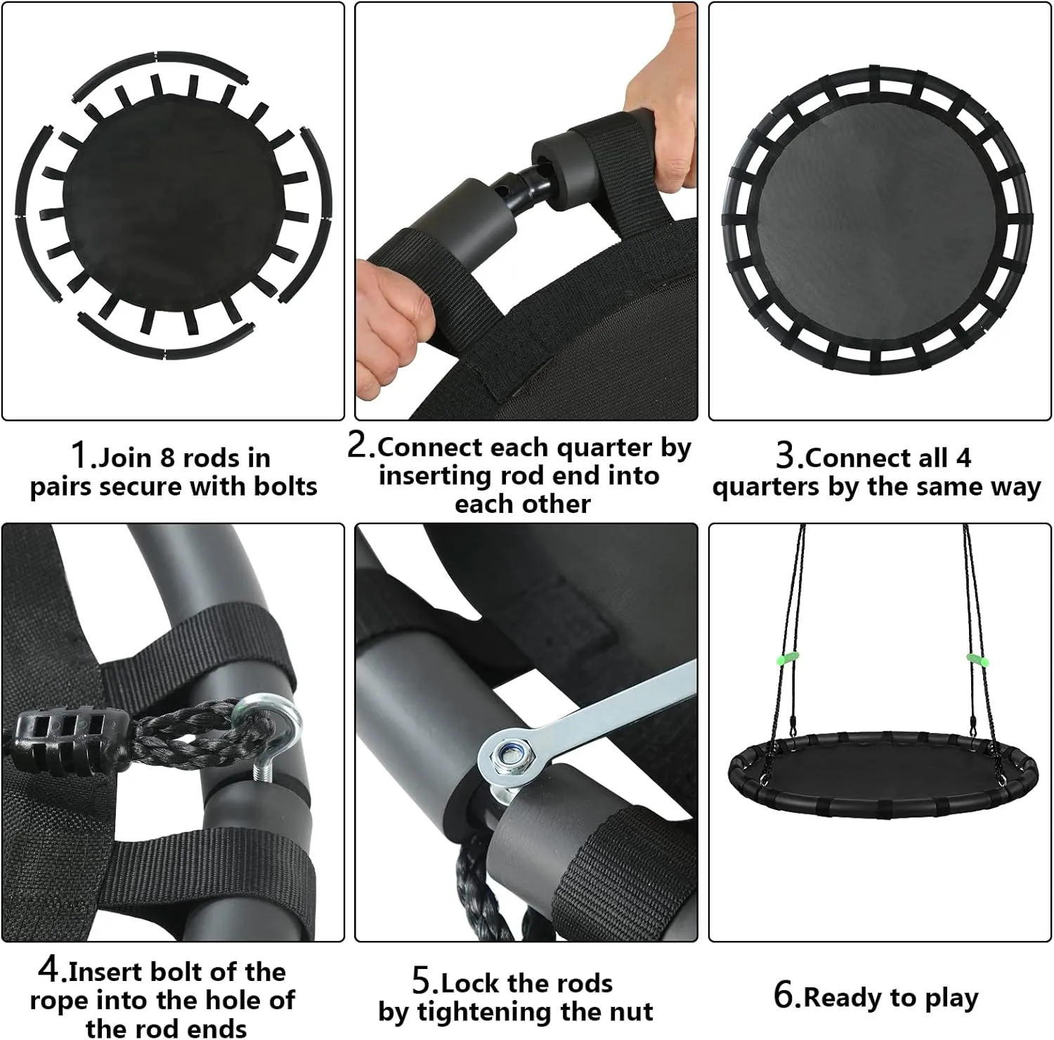 Swing for Yard Garden lash flavor reminder Playground Park (40 inch Diameter$ Black with 2 Extra Straps) Black Hanging Tree Swing with Detachable Frame$PP Mat$Adjustable Multi-Strand Ropes$Safe and Durable Saucer 