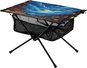 Table Ancient Castle with River Moon and Clouds Oil Painting Outdoor Foldable Camp Tables for Outside, Camping, Hiking, blues fir Tailgating Portable Camping 