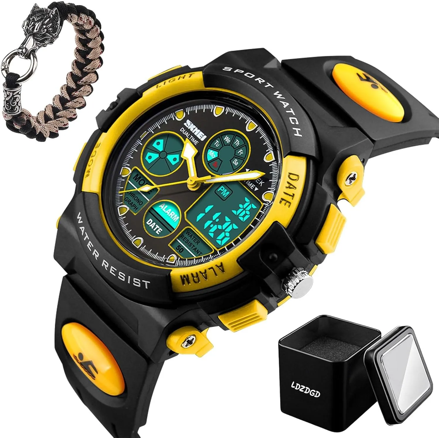 Tactical Watch 50M, Shock Resistant Sports Wristwatch with nonnative Stopwatch, Backlight, Alarm, Dual Time for Outdoor Training and Hiking Waterproof Digital 