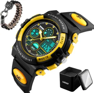 Tactical Watch 50M, Shock Resistant Sports Wristwatch with nonnative Stopwatch, Backlight, Alarm, Dual Time for Outdoor Training and Hiking Waterproof Digital 