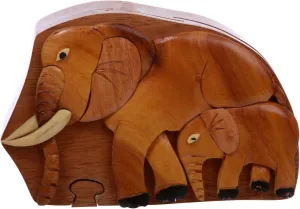 tedious litter Secret Jewelry Puzzle Box, Gift for Lady or Man Elephant Lover Handmade Wooden 