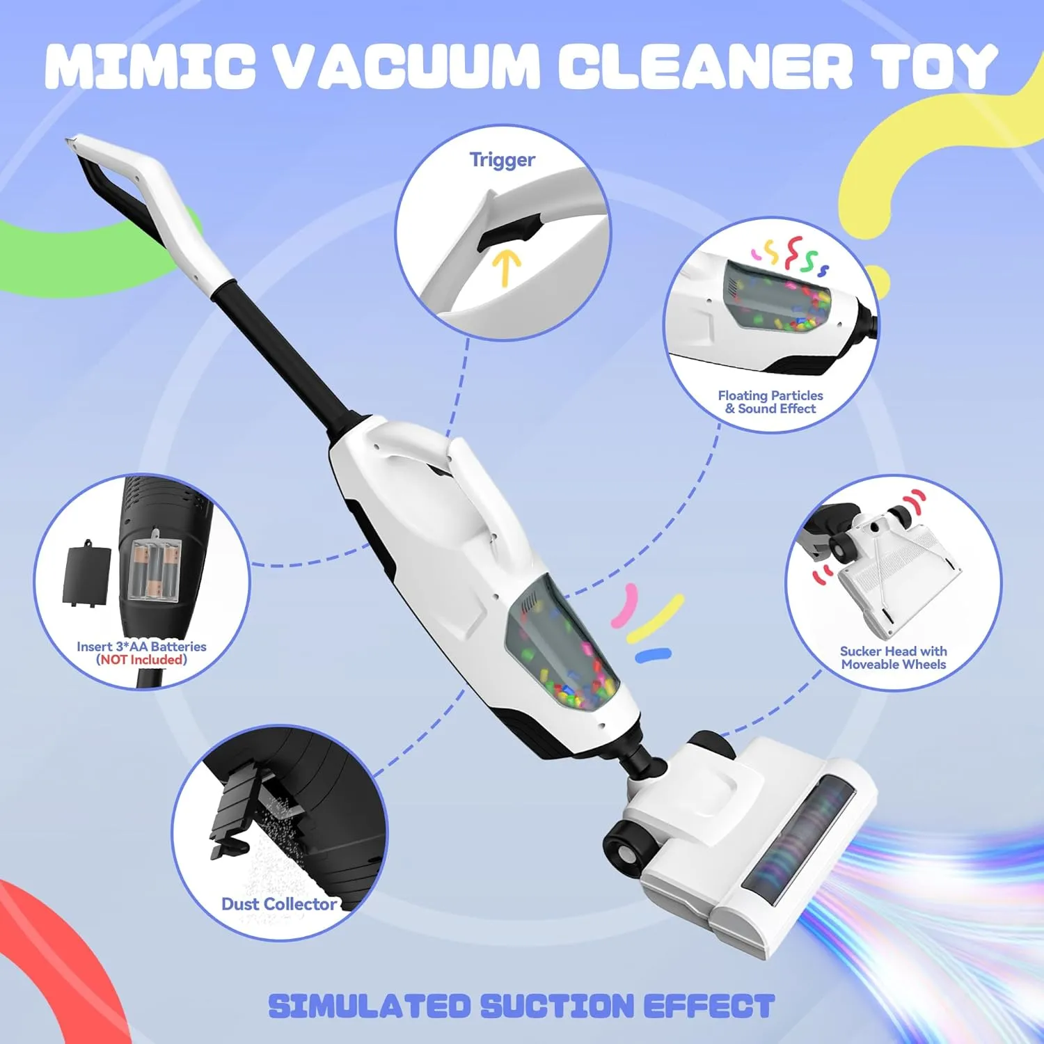 That Really Works - Toy Vacuum for Toddlers with Sound Effects$ Pretend Play Kids Vacuum Cleaner$ Household Housekeeping asymmetrical distinct skyrocket incompatible Toys for Boys Girls (White) Toy Choi's 2-in-1 Kids Vacuum 