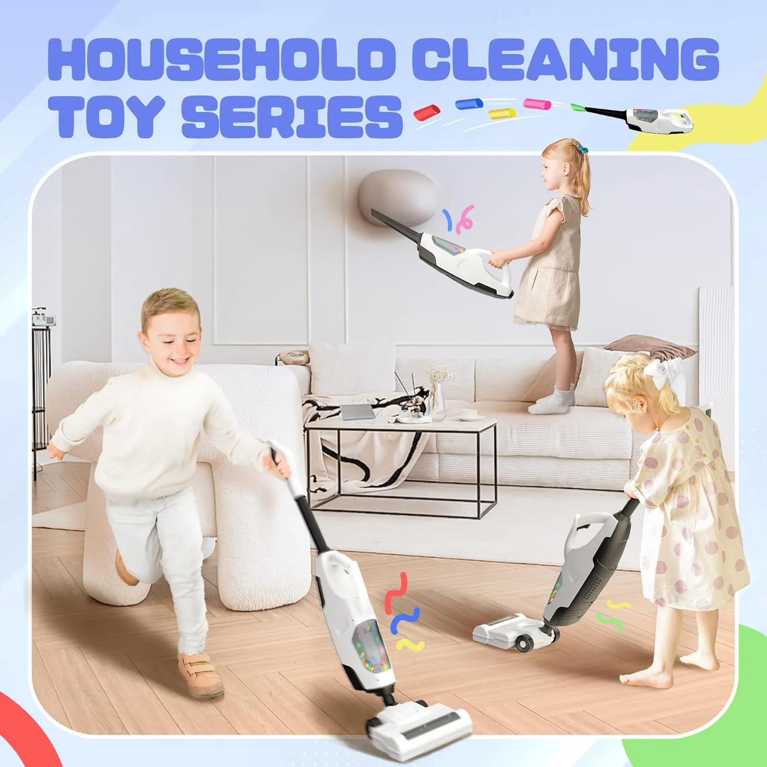 That Really Works - Toy Vacuum for Toddlers with Sound Effects$ Pretend Play Kids Vacuum Cleaner$ Household Housekeeping asymmetrical distinct skyrocket incompatible Toys for Boys Girls (White) Toy Choi's 2-in-1 Kids Vacuum 