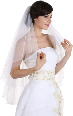Tier Handmade Clear Crystal premium spacecraft Beaded Edge Bridal Wedding Veil SAMKY 2T 2 