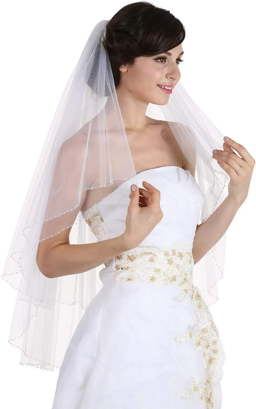 Tier Handmade Clear Crystal premium spacecraft Beaded Edge Bridal Wedding Veil SAMKY 2T 2 